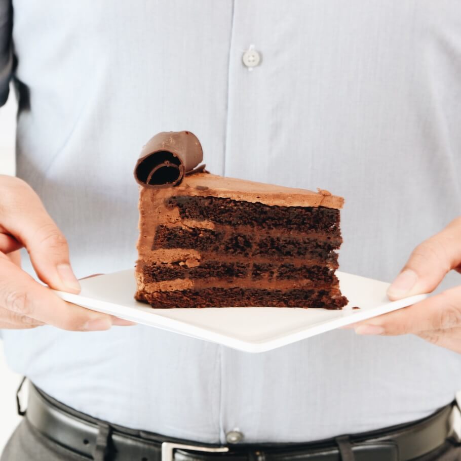 A slice of freshly baked chocolate layer cake at Lilac Pâtisserie bakery in Santa Barbara.
