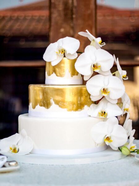 Brushed Gold And Orchid Wedding Cake Sm