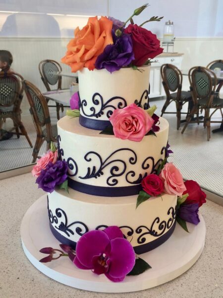 Dark Purple Scroll Wedding Cake