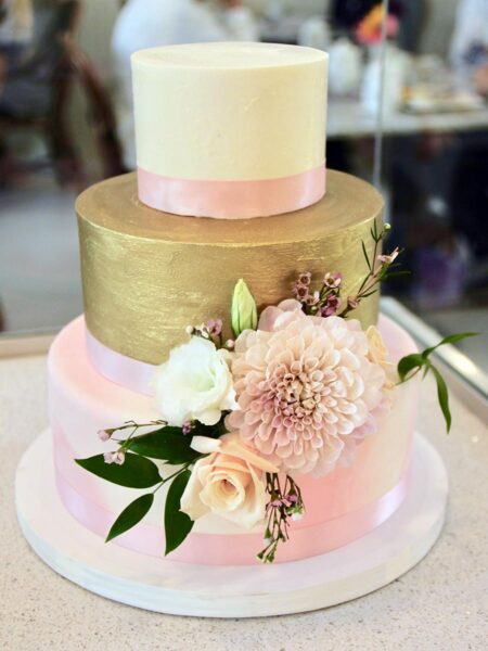 Marbled Pink And Gold Wedding Cake