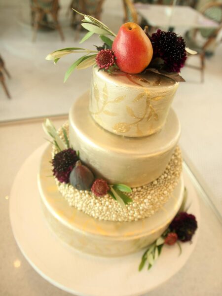 Painted Gold Fall Fruit Wedding Cake